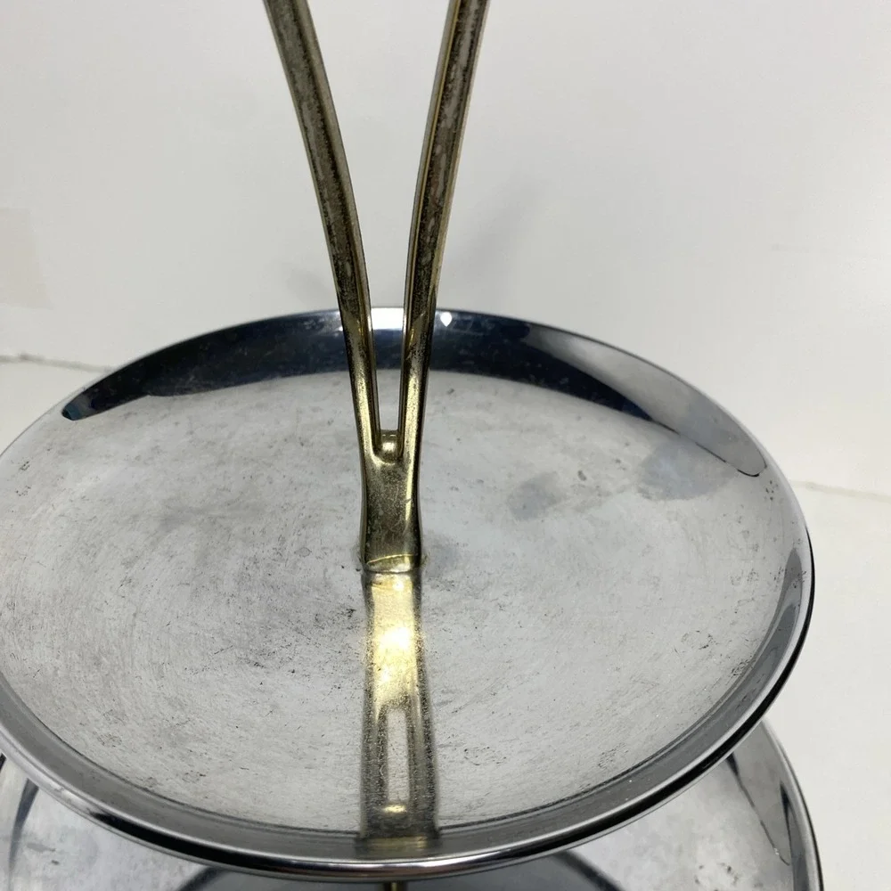Vintage Kromex MCM 2 Serving Trays two tier Atomic Chrome and‎ Brass